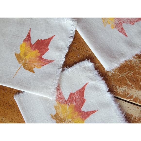 Fall Autumn Leaf Stamped Napkins Set Of 4 - Picture 4 of 12